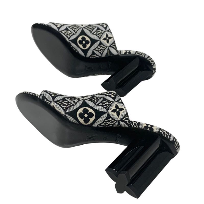 Louis Vuitton Silhouette Line Sandals Shoes Jacquard Fabric Black White Unused