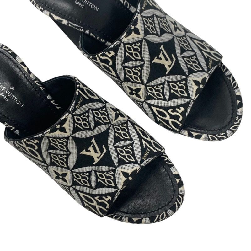 Louis Vuitton Silhouette Line Sandals Shoes Jacquard Fabric Black White Unused