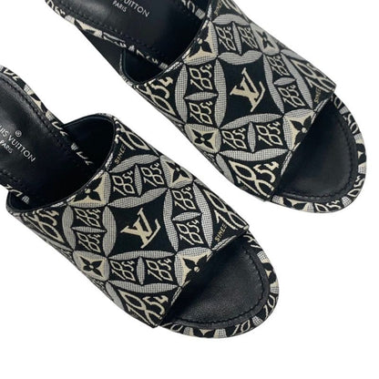 Louis Vuitton Silhouette Line Sandals Shoes Jacquard Fabric Black White Unused