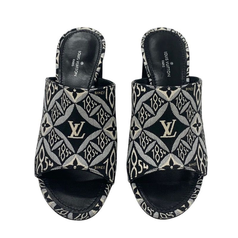 Louis Vuitton Silhouette Line Sandals Shoes Jacquard Fabric Black White Unused