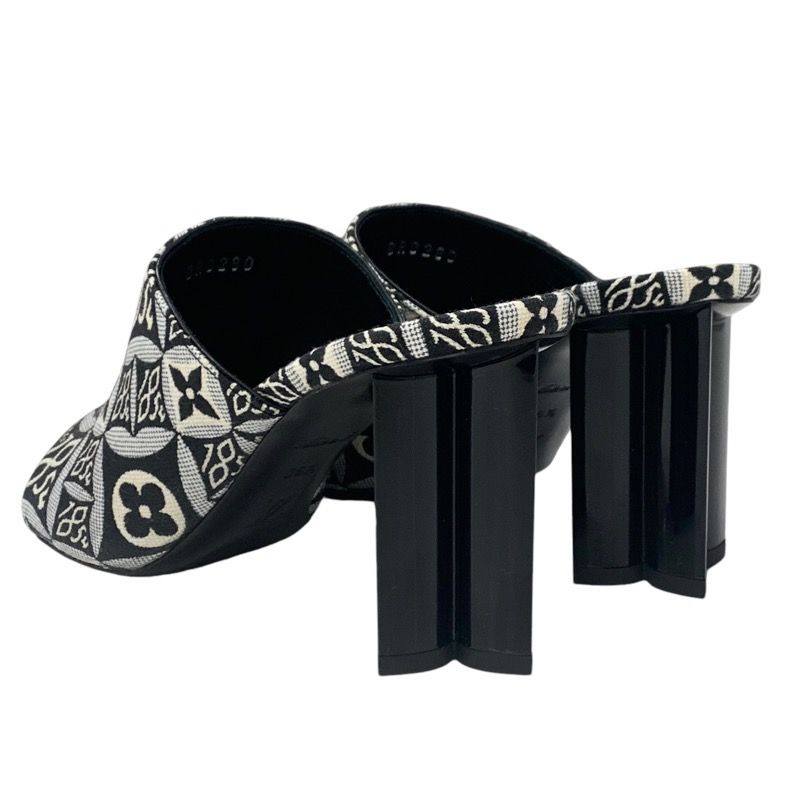 Louis Vuitton Silhouette Line Sandals Shoes Jacquard Fabric Black White Unused