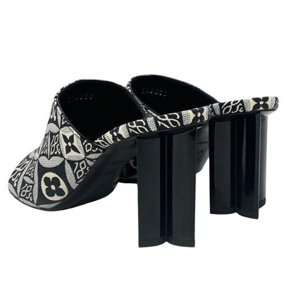Louis Vuitton Silhouette Line Sandals Shoes Jacquard Fabric Black White Unused