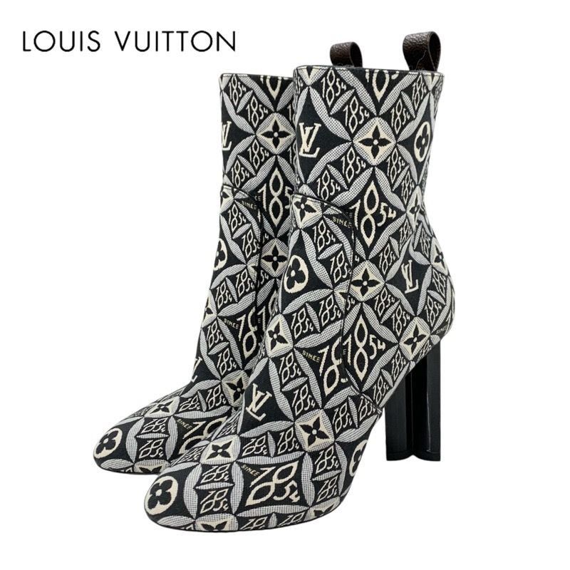 Louis Vuitton Silhouette Line Monogram Boots Short Boots Shoes Fabric Black
