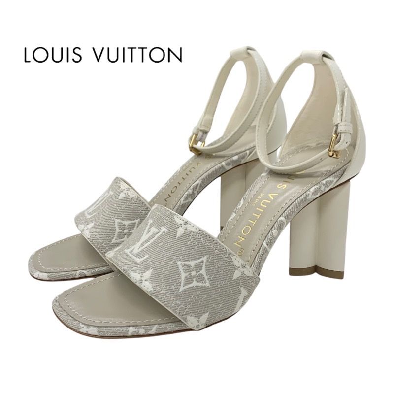 Louis Vuitton Silhouette Line Monogram Sandals Shoes Fabric Leather Light Gray