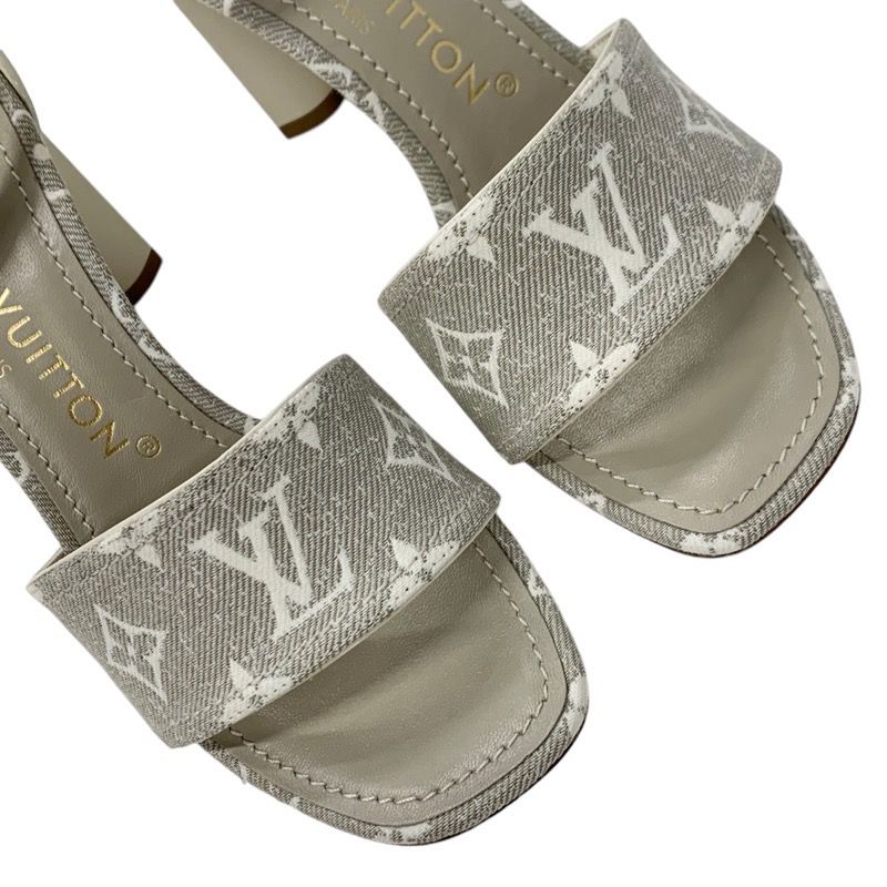 Louis Vuitton Silhouette Line Monogram Sandals Shoes Fabric Leather Light Gray