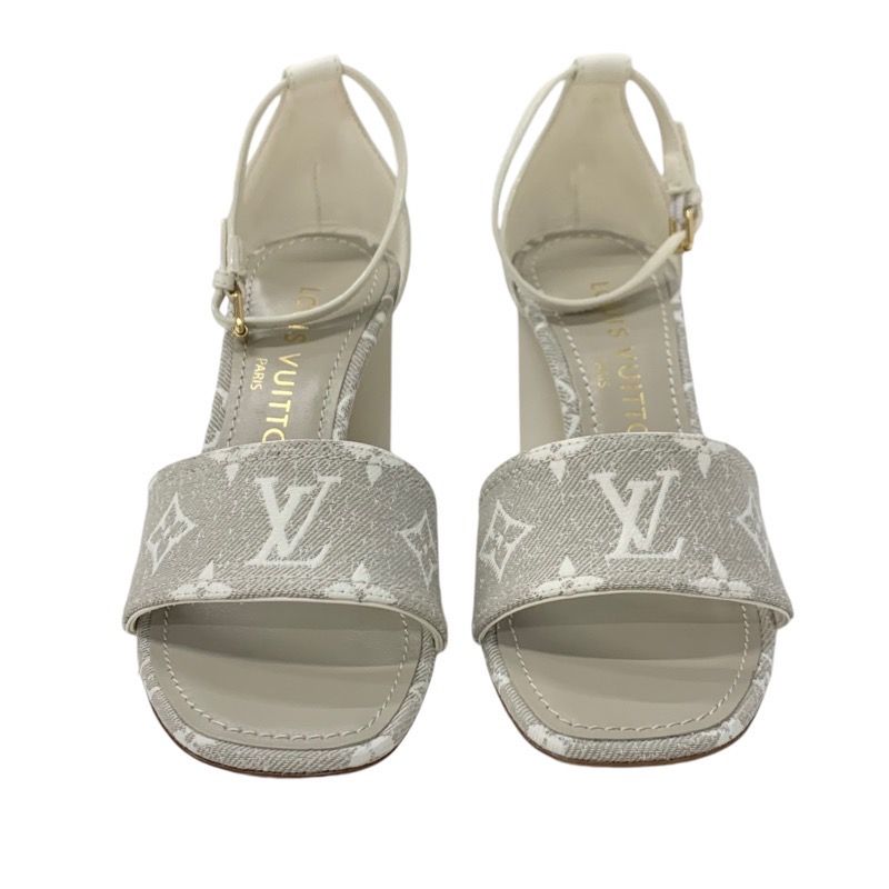 Louis Vuitton Silhouette Line Monogram Sandals Shoes Fabric Leather Light Gray