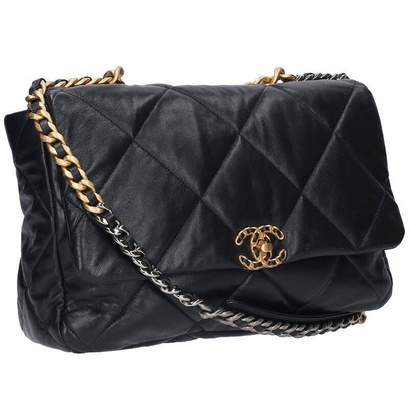 Chanel19 Maxi Flap Shiny Lamb Skin 2WAY Shoulder Bag Men's