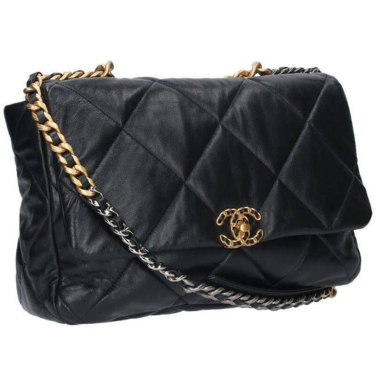 Chanel19 Maxi Flap Shiny Lamb Skin 2WAY Shoulder Bag Men's