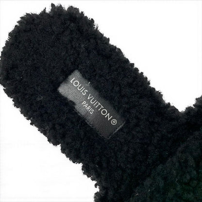 Louis Vuitton Paseo Line Monogram Sandals Shoes Shearling Black White Mule Boa