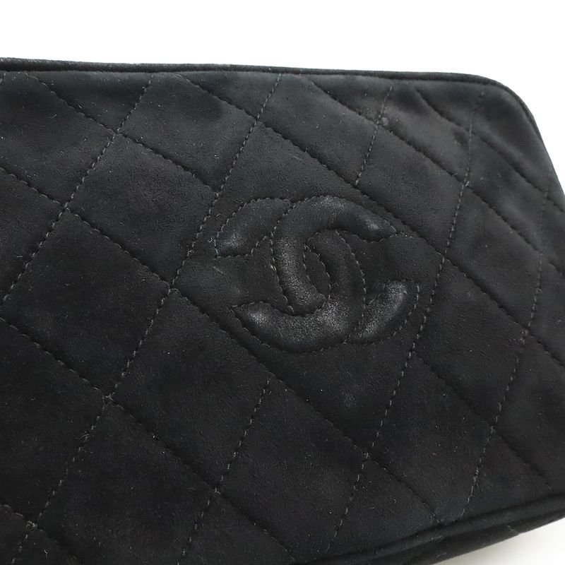 Chanel Matelasse Coco Mark Chain Shoulder Bag Fringe Tassel Suede Leather Black