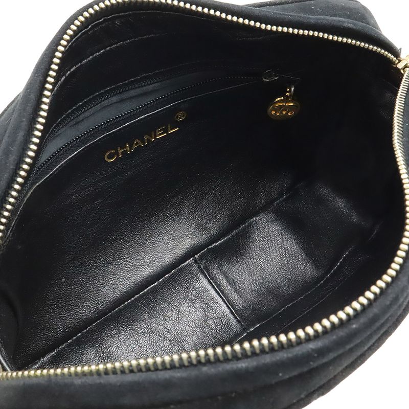 Chanel Matelasse Coco Mark Chain Shoulder Bag Fringe Tassel Suede Leather Black