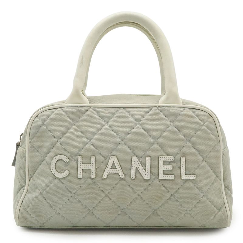 Chanel Sport Line Matelasse Logo Handbag Mini Boston Bag Canvas Leather Light