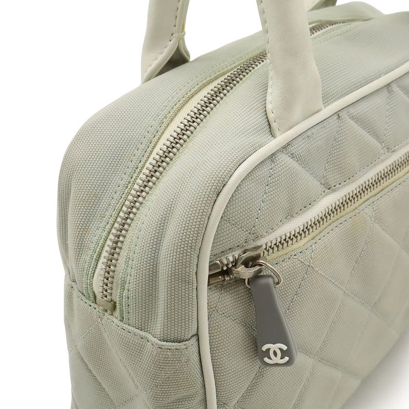 Chanel Sport Line Matelasse Logo Handbag Mini Boston Bag Canvas Leather Light