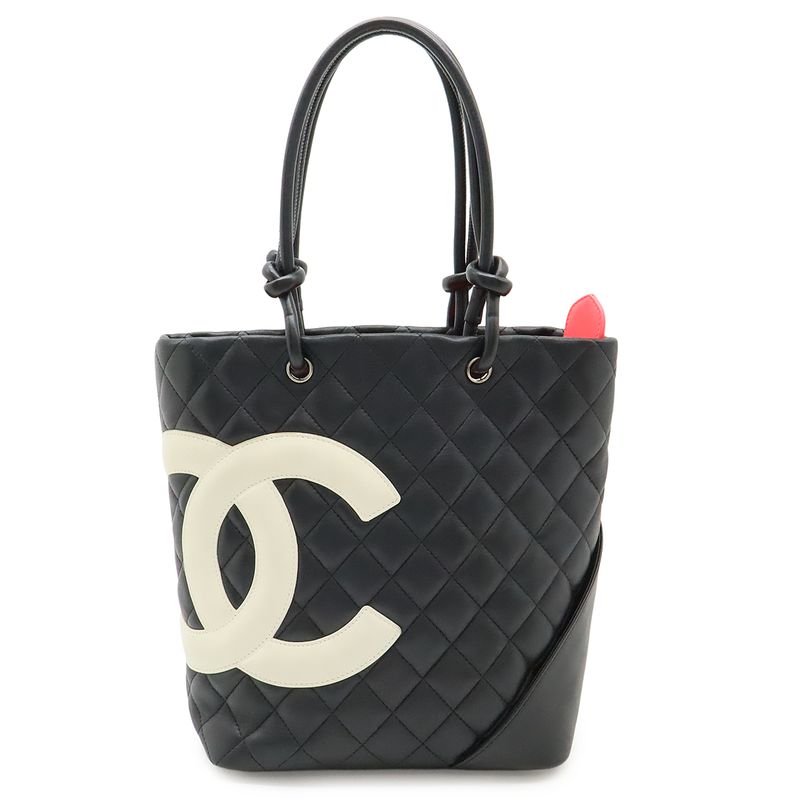 Chanel Cambon Line Medium Tote Bag Shoulder Bag Soft Calf Black White A25167