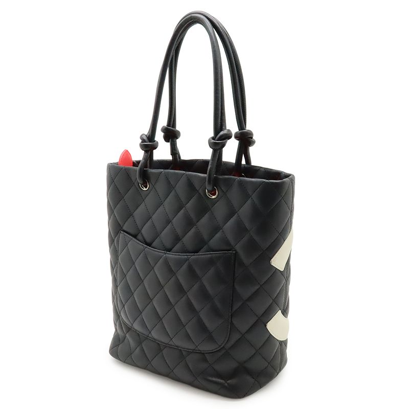 Chanel Cambon Line Medium Tote Bag Shoulder Bag Soft Calf Black White A25167