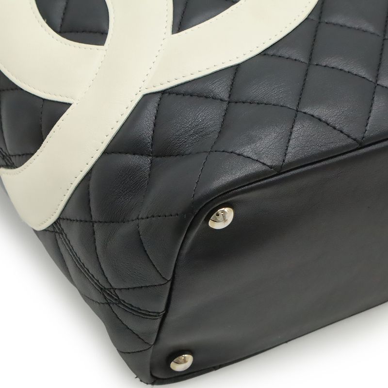 Chanel Cambon Line Medium Tote Bag Shoulder Bag Soft Calf Black White A25167