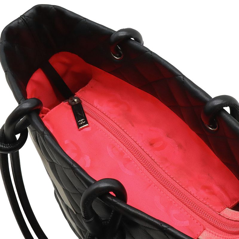 Chanel Cambon Line Medium Tote Bag Shoulder Bag Soft Calf Black White A25167