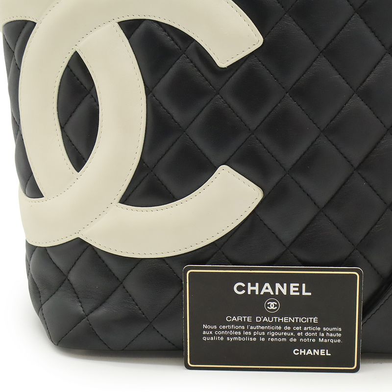 Chanel Cambon Line Medium Tote Bag Shoulder Bag Soft Calf Black White A25167