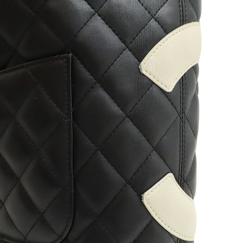 Chanel Cambon Line Medium Tote Bag Shoulder Bag Soft Calf Black White A25167