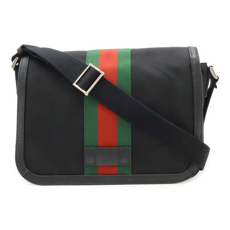 Gucci Web Stripe Sherry Line Messenger Bag Shoulder Bag Nylon Canvas Black