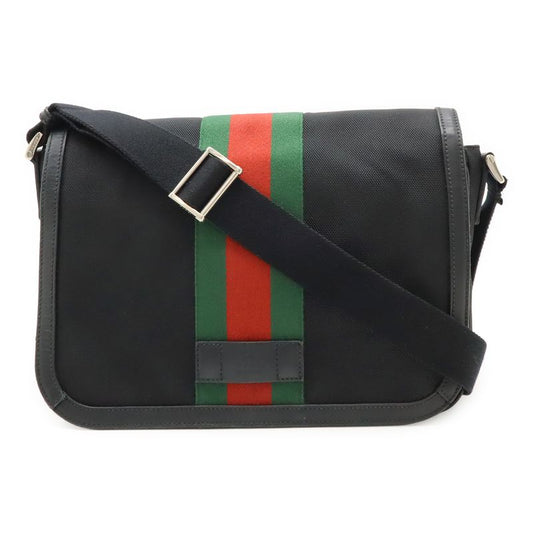 Gucci Web Stripe Sherry Line Messenger Bag Shoulder Bag Nylon Canvas Black