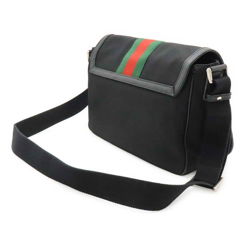 Gucci Web Stripe Sherry Line Messenger Bag Shoulder Bag Nylon Canvas Black
