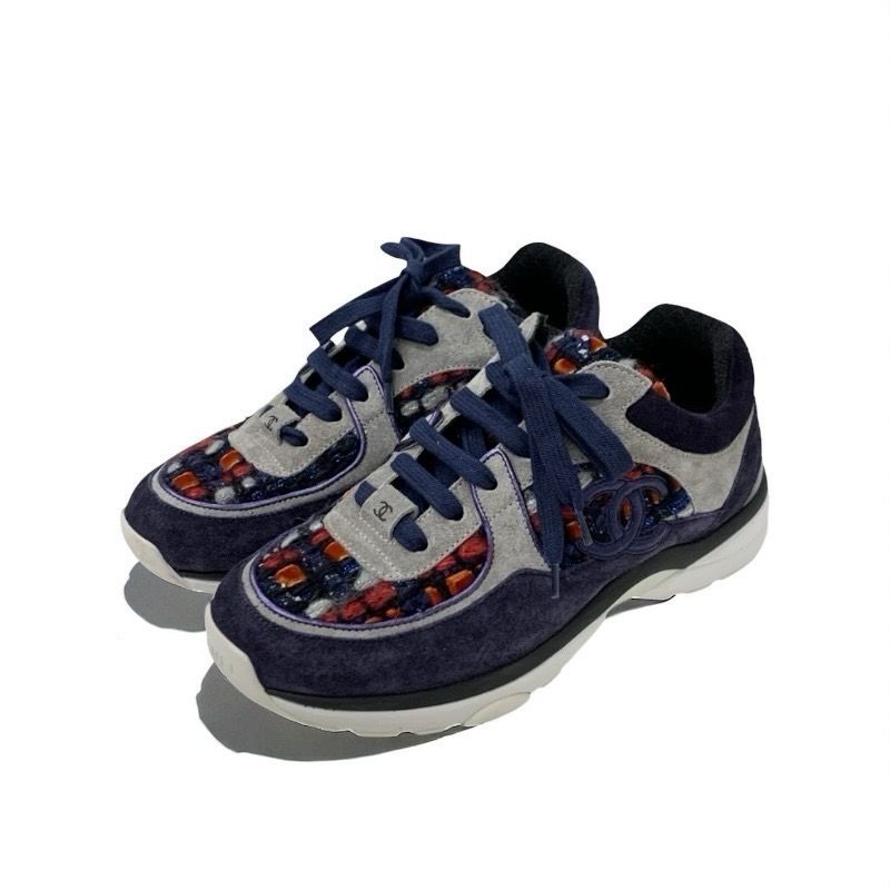 Chanel Sneakers Shoes Suede Fabric Navy Multicolor Here Mark Tweed