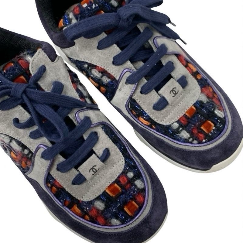 Chanel Sneakers Shoes Suede Fabric Navy Multicolor Here Mark Tweed