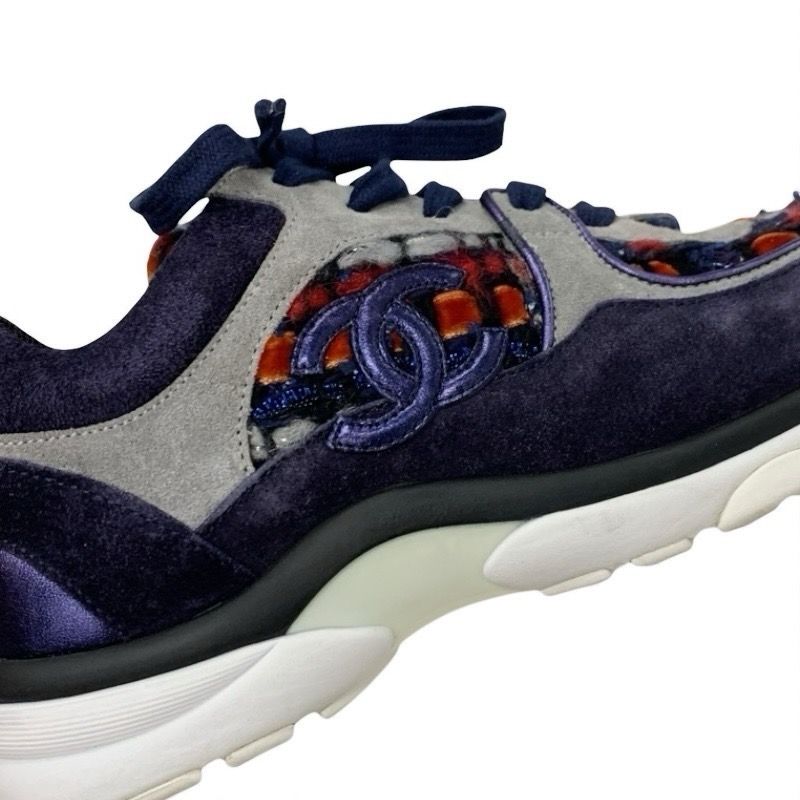 Chanel Sneakers Shoes Suede Fabric Navy Multicolor Here Mark Tweed