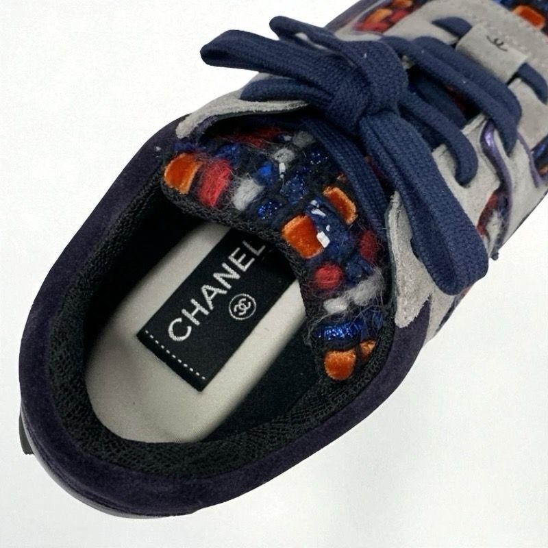Chanel Sneakers Shoes Suede Fabric Navy Multicolor Here Mark Tweed