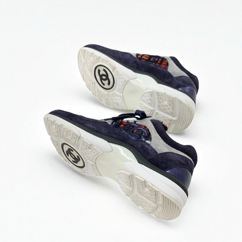 Chanel Sneakers Shoes Suede Fabric Navy Multicolor Here Mark Tweed