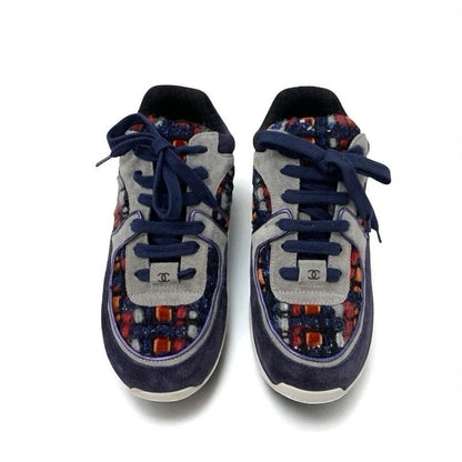 Chanel Sneakers Shoes Suede Fabric Navy Multicolor Here Mark Tweed