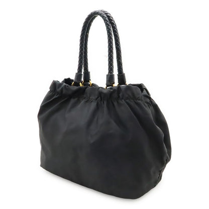 Prada Tessuto Gathered Ribbon Handbag Tote Bag Braided Handle Nylon NERO Black