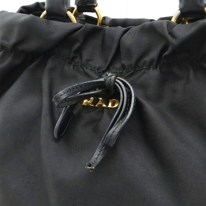Prada Tessuto Gathered Ribbon Handbag Tote Bag Braided Handle Nylon NERO Black