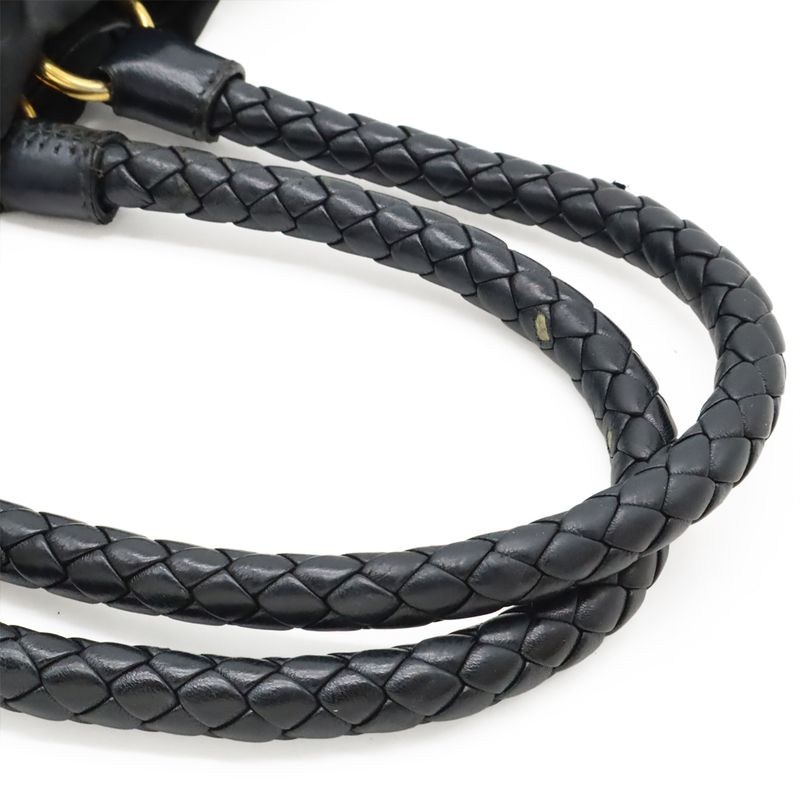 Prada Tessuto Gathered Ribbon Handbag Tote Bag Braided Handle Nylon NERO Black