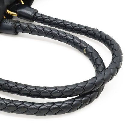 Prada Tessuto Gathered Ribbon Handbag Tote Bag Braided Handle Nylon NERO Black