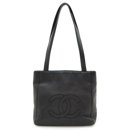 Chanel Coco Mark Tote Shoulder Bag Semi Shoulder Caviar Skin Leather Black