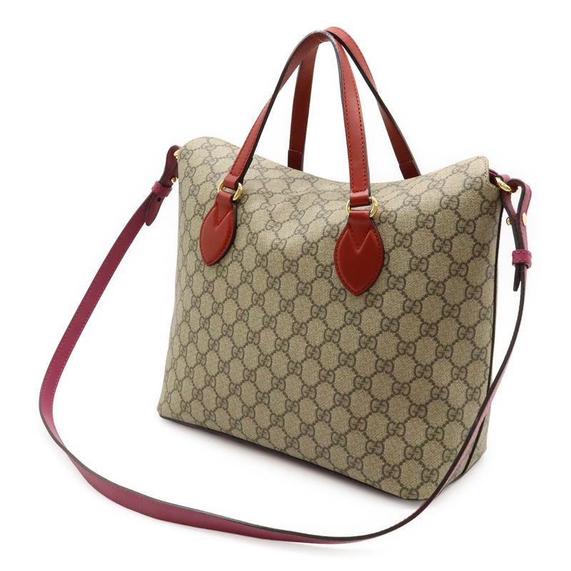 Gucci GG Supreme Tote Handbag 2WAY Shoulder Bag Crossbody PVC Leather Beige