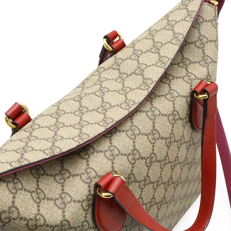 Gucci GG Supreme Tote Handbag 2WAY Shoulder Bag Crossbody PVC Leather Beige