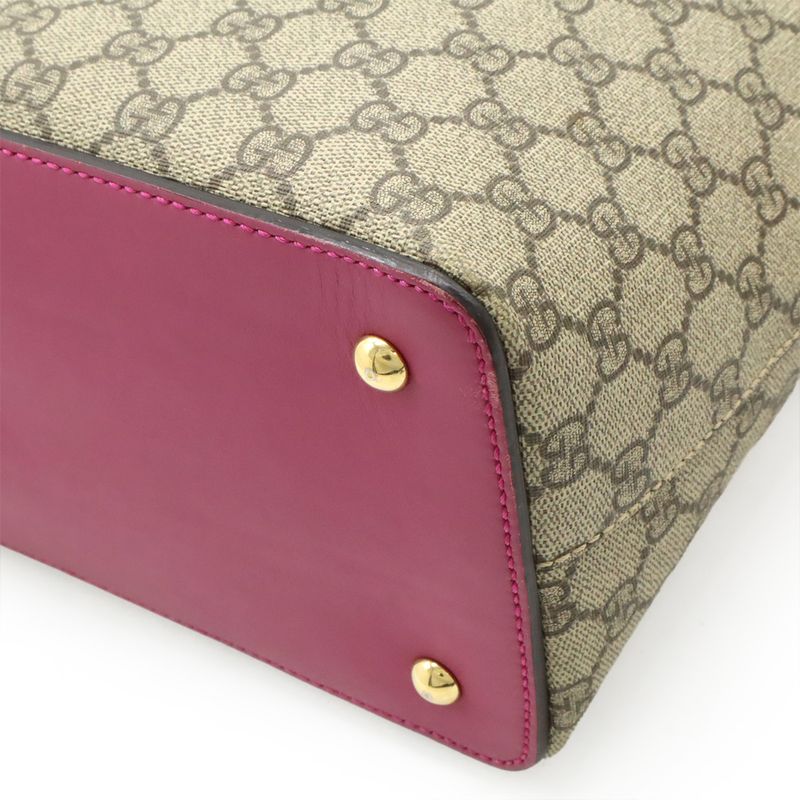 Gucci GG Supreme Tote Handbag 2WAY Shoulder Bag Crossbody PVC Leather Beige