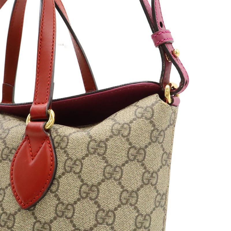 Gucci GG Supreme Tote Handbag 2WAY Shoulder Bag Crossbody PVC Leather Beige