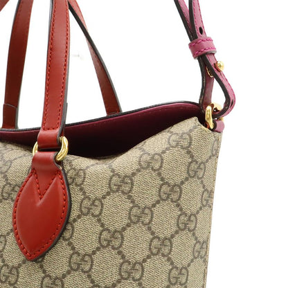 Gucci GG Supreme Tote Handbag 2WAY Shoulder Bag Crossbody PVC Leather Beige