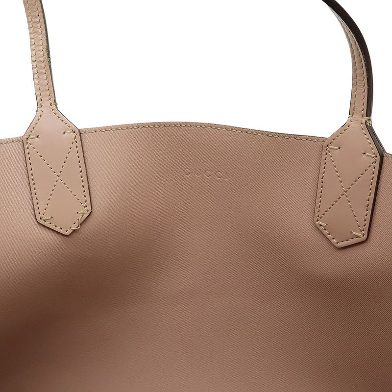 Gucci GG Supreme Reversible Tote Bag Shoulder Tote PVC Leather Khaki Beige