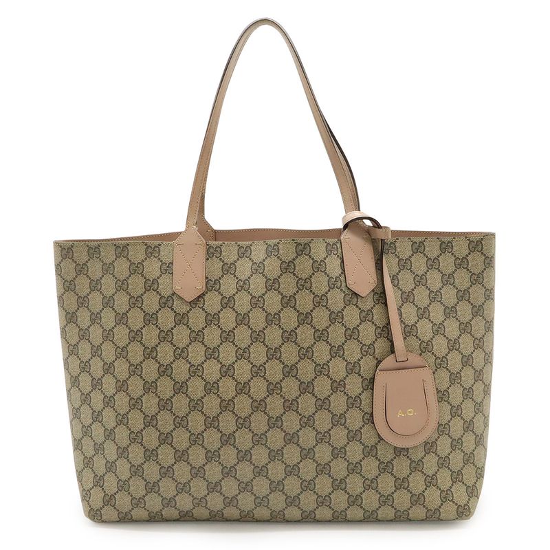 Gucci GG Supreme Reversible Tote Bag Shoulder Tote PVC Leather Khaki Beige