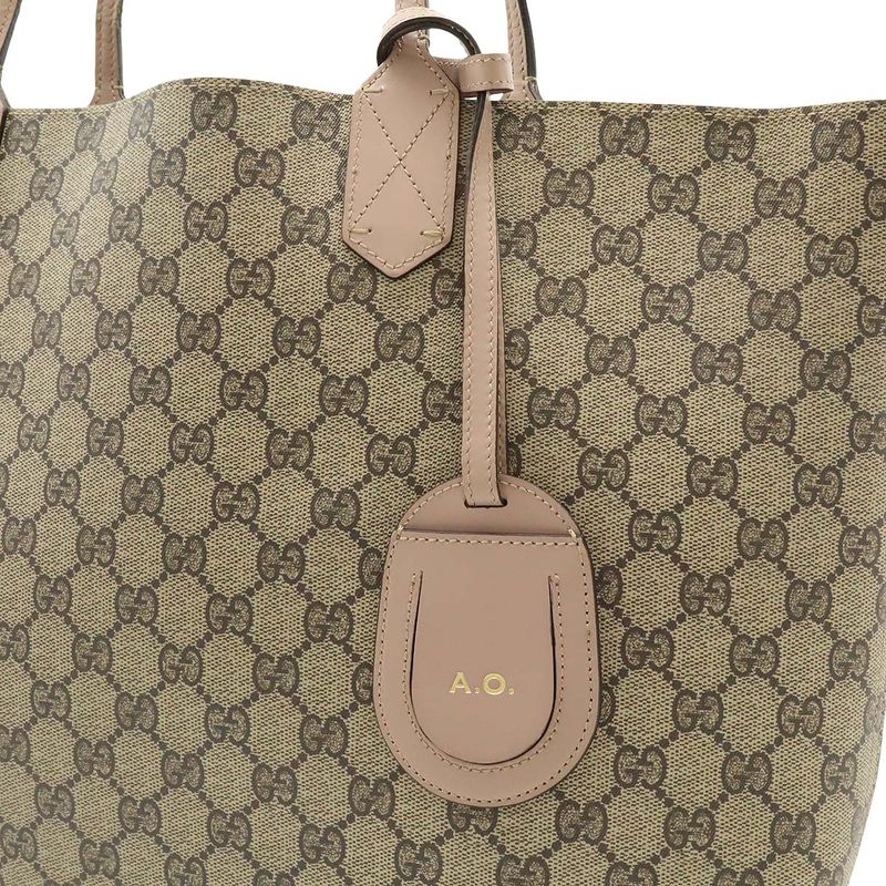 Gucci GG Supreme Reversible Tote Bag Shoulder Tote PVC Leather Khaki Beige