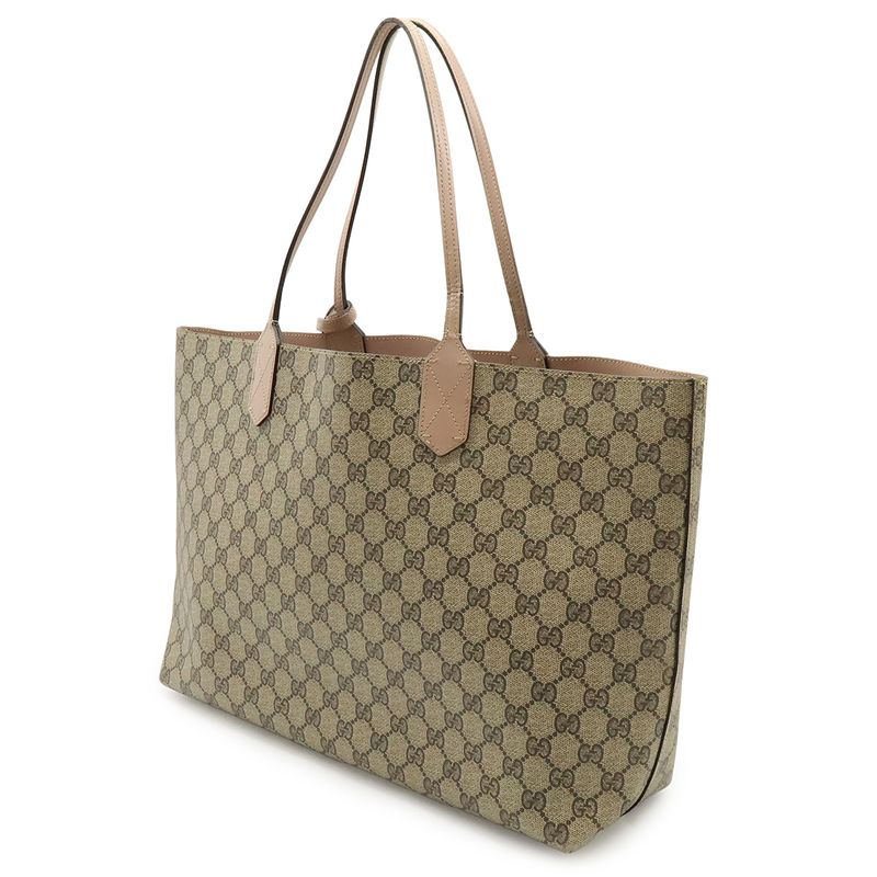 Gucci GG Supreme Reversible Tote Bag Shoulder Tote PVC Leather Khaki Beige