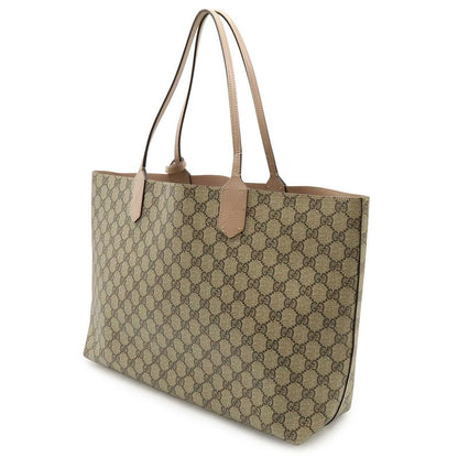 Gucci GG Supreme Reversible Tote Bag Shoulder Tote PVC Leather Khaki Beige