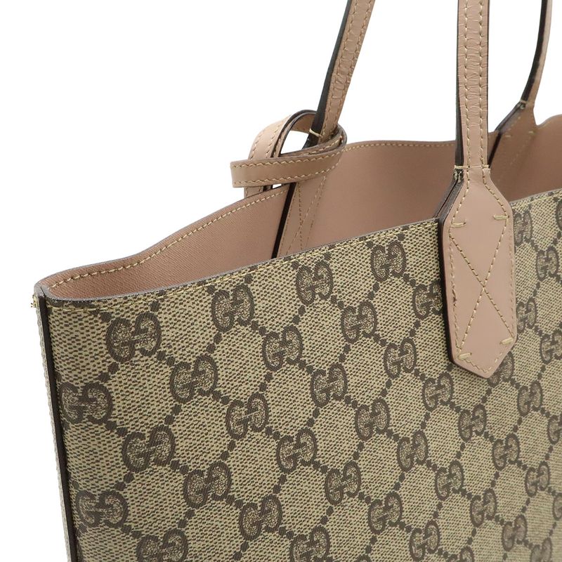 Gucci GG Supreme Reversible Tote Bag Shoulder Tote PVC Leather Khaki Beige