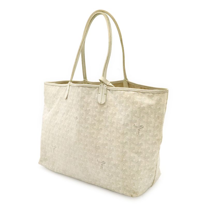 Goyard Saint Louis PM Tote Shoulder Bag Coated Canvas Leather White Gray With