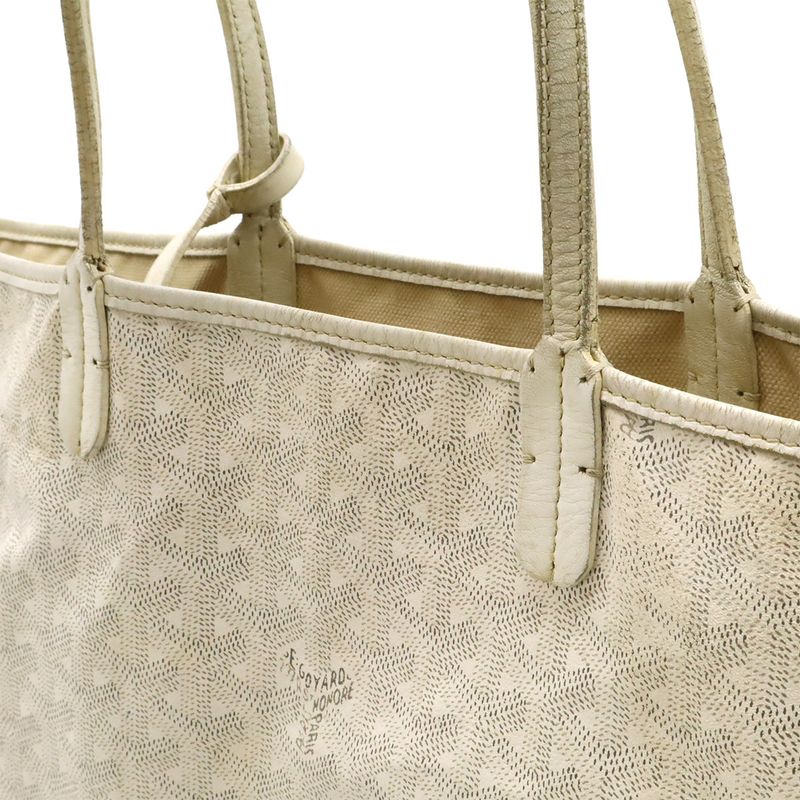 Goyard Saint Louis PM Tote Shoulder Bag Coated Canvas Leather White Gray With